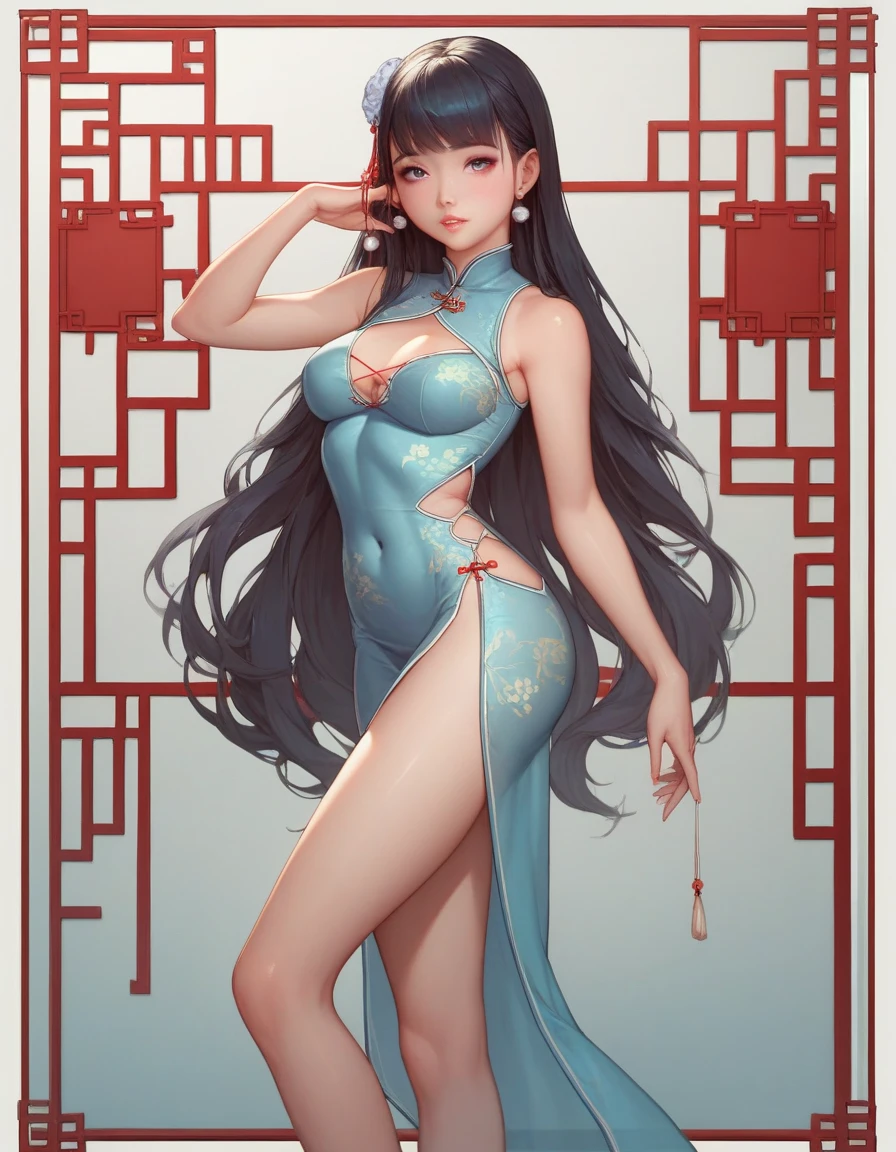 a woman in a blue dress is posing in front of a bamboo frame, extremely detailed artgerm, style artgerm, style of artgerm, artgerm and ruan jia, artgerm lau, beautiful alluring anime woman, artgerm style, seductive anime girl, artgerm and rossdraws, range murata and artgerm