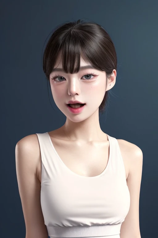 1girl, work out, (perfect anatomy proportion 1.6)(precision 1.5)(masterpiece)happy face, long wavy hair, rouge skin, close up shot, perfect torso, thirty degrees left view, lean to the left, matches stick in the lips, bare shoulder, ((rip clothes 1.8)) t-shirt ((torn t-shirt 1.6)), wet, (super accurate 1.2)(super detailed 1.5), epic realism, photo art, cinematic portrait, highres 8k