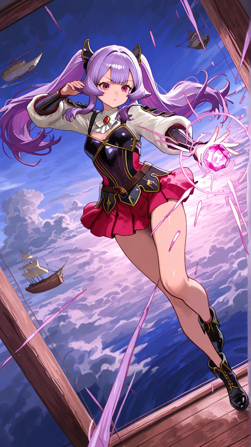 masterpiece, highres, best quality, Lilia(league_of_legends), 1girl, solo, smile, multicolored eyes, high quality artstyle, ultra detailed, holding a magic staff in her hands, quality shadows, 8K,
