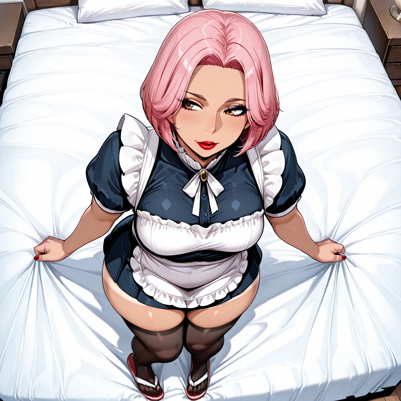 Masterpiece,Beautiful adult woman ,Megurine Luka,Big Breasts,Bunny girl,High leg black outfit,Pink long hair,blue eyes,Embarrassed expression,blush,Back view,Stick your butt out here,On all fours, showing her ass,Bedroom,Complete human body