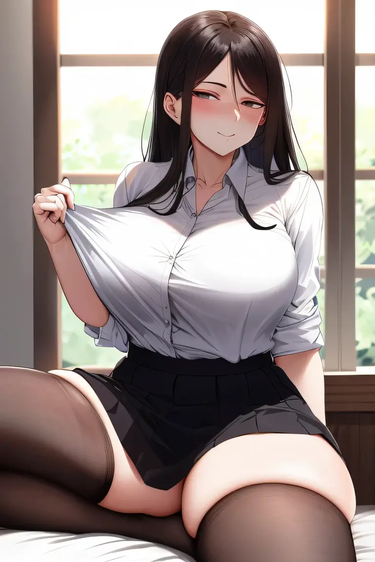 NSFW, araffed woman wearing a white shirt and black skirt posing for a picture, look ahead seductively, Against the background of natural light, とてもsexyな衣装, angela white, sexy outfit, sexy look, revealing clothing, wearing a white shirt, fascinating,fascinating, open shirt, full-length shot, black and white, sexy :8, stockings and skirt, Housou