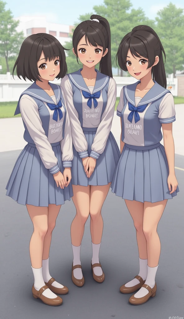 Five Korean high school girls sticking out their butts in gym uniforms at school 