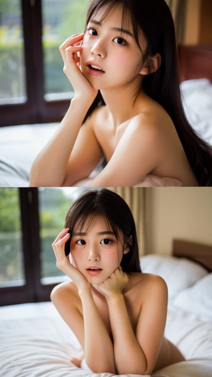 ((((((All Nude))))))((((((((Nipples、pubic hair))))))))1girl in,Very beautiful 16 year old Japan woman、beautidful eyes、cleavage of the breast、the wind、cloudy ash sky、Night has come and a squall is falling.、Body like a model、JumpHigh-level image quality、Top image quality、Looking at the camera、Focus on the eyealdives、shores、Relax on a bed, Moonlit Night、She gets on all fours and masturbates, feeling pleasure and looking pleased.