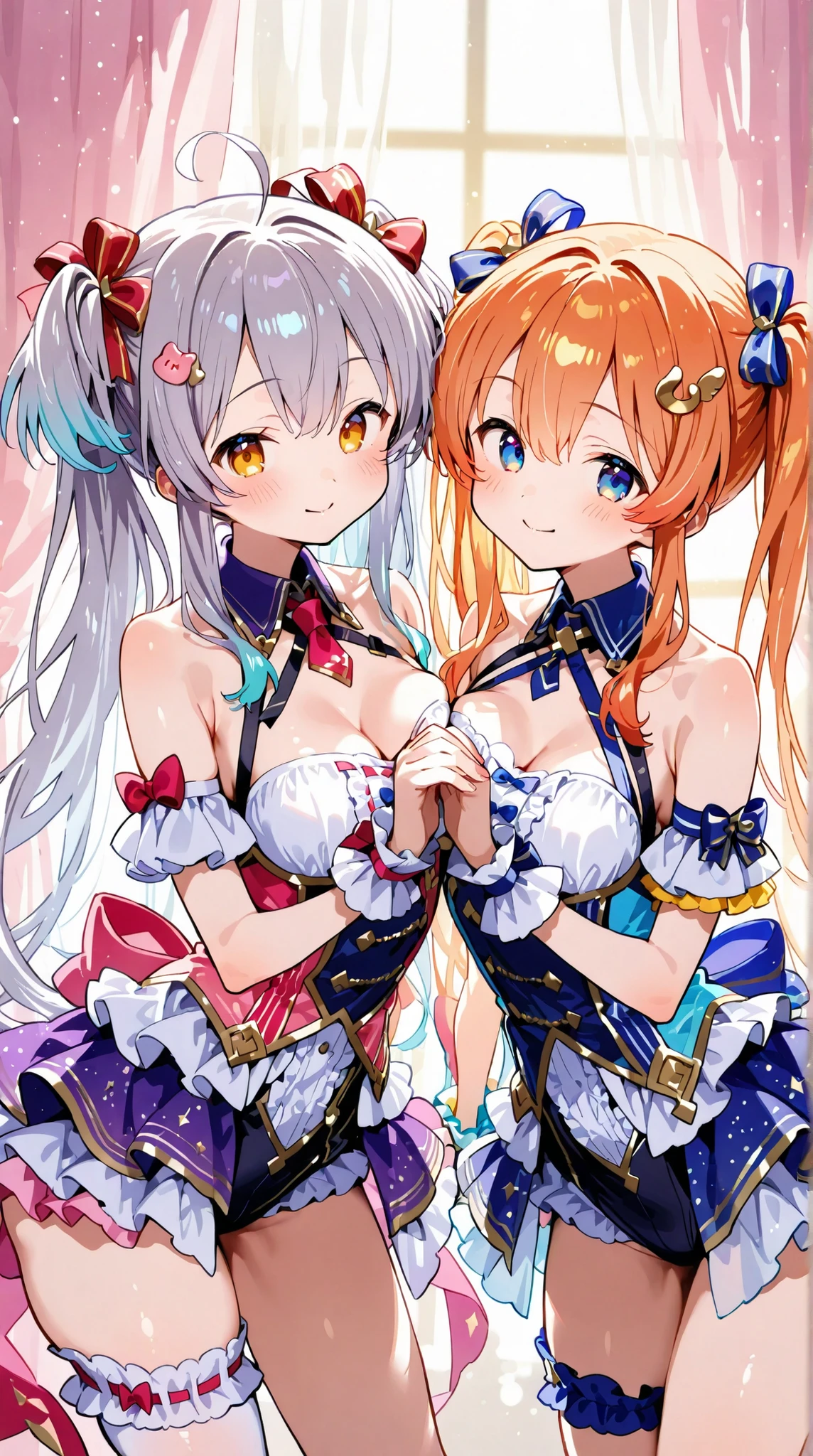 (masterpiece, best quality), best resolution, (2heads:1.5), 1girl, evil clown, creepy smile, clown makeup, clown suit, evil circus tent, night