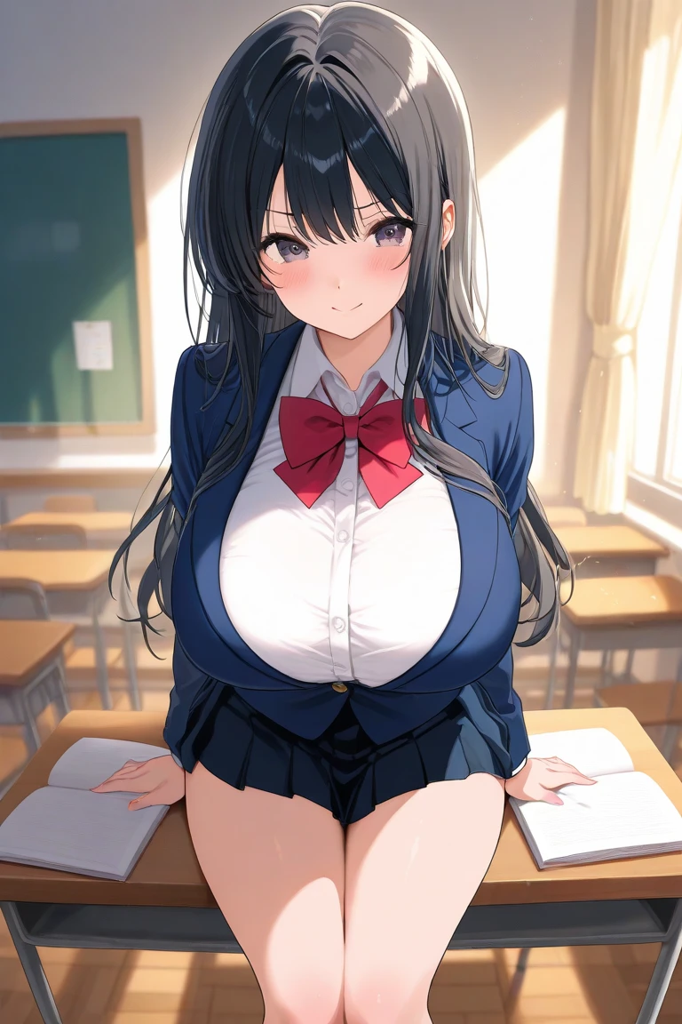 (realistic 8k:1.5), 超A high resolution,CG, masutepiece、four fingers a thumb, Perfect human hands,One woman、独奏、(The background is a school classroom:1.5)、(crouching down:1.5)、(half-squat:1.5)、(Day School:1.5)、hi-school girl、student clothes、(blazers:1.5)、skirt by the、(fully expose panties:1.5)、(Sensational underwear:1.5)、(Fluttering the chest:1.5),(agitation:1.5)、(Enchanting:1.5)、(embarrassment:1.5)、(fear:1.5)、 ((Realistic, Super realistic, Realism, realistic detail)),a smile、smiling、Embarrassed face、Cute Japan Woman,((hyper detailed background, Delicate pattern, intricate detailes)), (Highly detailed, Fine details,),beautiful detailed face and eyes and hair,1girl in,(Big dark eyes:1.5),large full breasts, big butts,perspiring、 (NSFW)