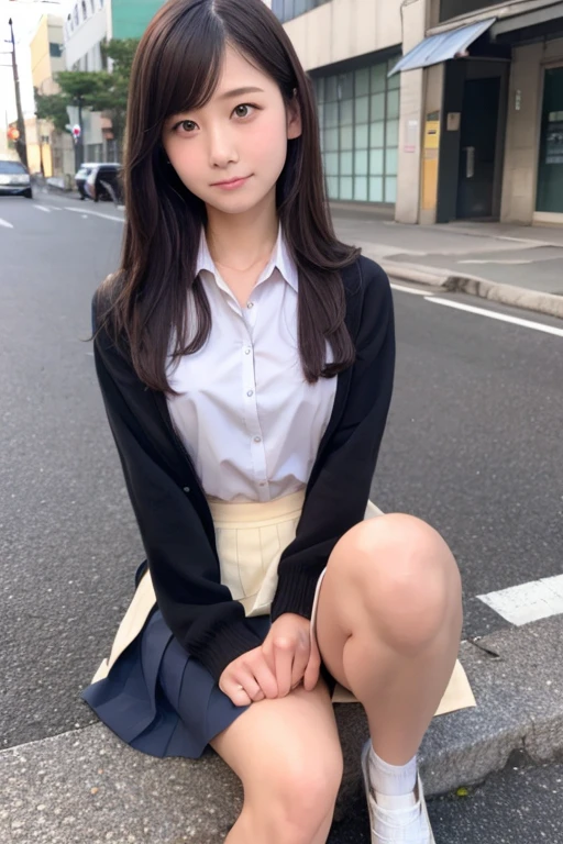 8k、RAW Photos、High resolution.(Full body photo from face to ankles)、(Perfect Anatomy)、Turning pose、1 female 14 years old、Detailed skin、Glowing Skin、Baby Face、Beautiful Eyes、Small face、smile、Black Hair、School corridor、Beautiful ass