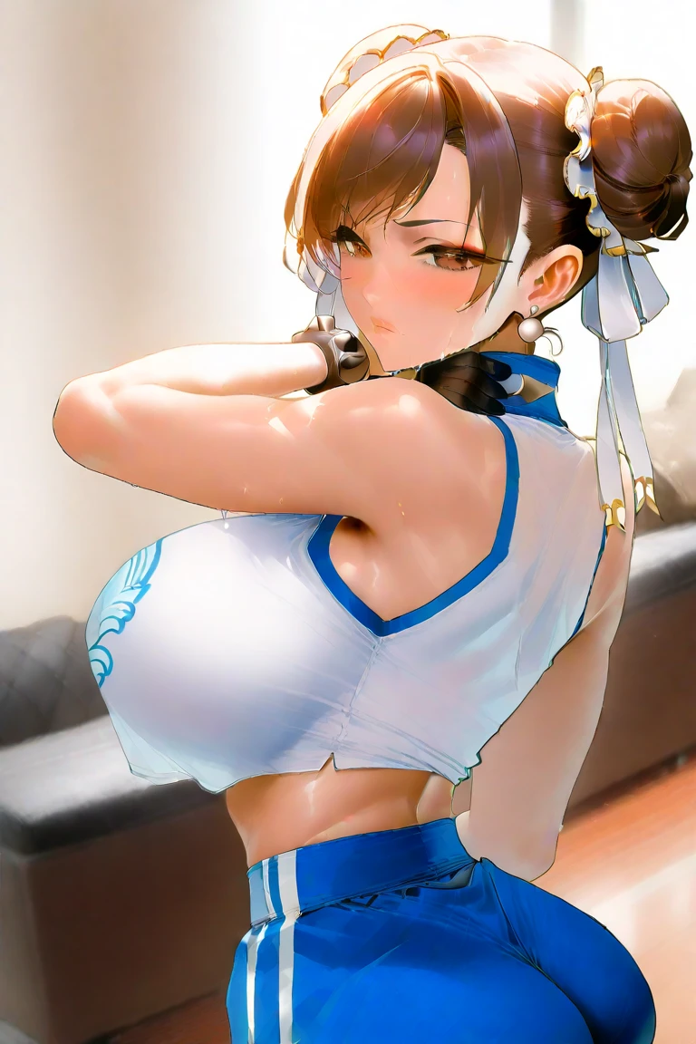 high quality,hd,16k,sharp line,1girl,female rhythmic gymnast ,cute face, large breasts, slender body, delicate body,nice legs, sweat,in rhythmic gymnastcs venue,focus girl,detailed beautiful face,detailed clothes,beautiful eyes,cool,dynamic angle