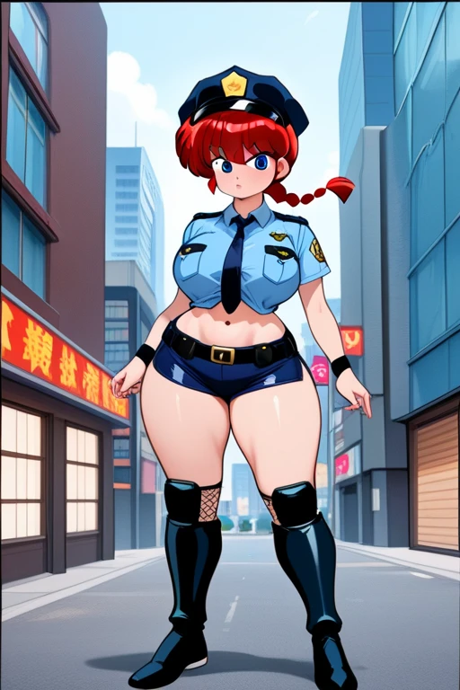 Masterpiece,Solo,1Girl,Chocho Akimichi,(Boruto),Big Breasts,Perfect Body,Best Quality,High Resolution,Photograph 16K,Ultra Detailed,Twins Tails,Brown Hair,Beautiful,Beautiful Girl,Street Version,Female Police Theme,Female Police Uniform,Police Short Skirt,Police Hat,Sexy Body Hot 