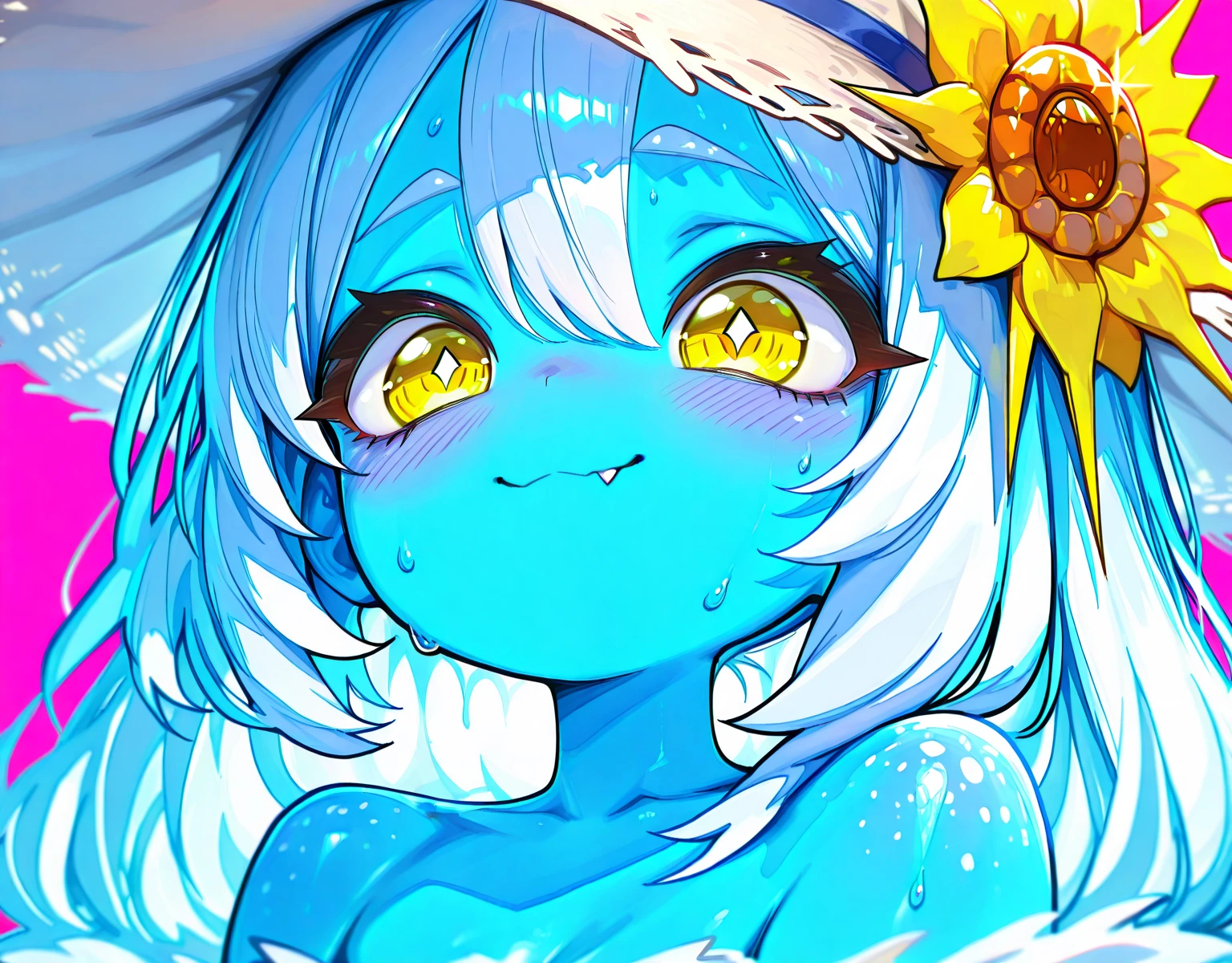 (masterpiece), (highest quality), ((Super detailed))、(super delicate)、Cute naughty mage girl、Pastel colors hair、small breasts、Thighs、Gorgeous、lime green hair, (naked:1.2), high ponytail, medium hair, standard height, (disdain:1.3, jitome, simple dead eyes, droopy eyes, smirk, sleepy), nfsw, sweat, (cum in vaginal:1.3), vaginal sex