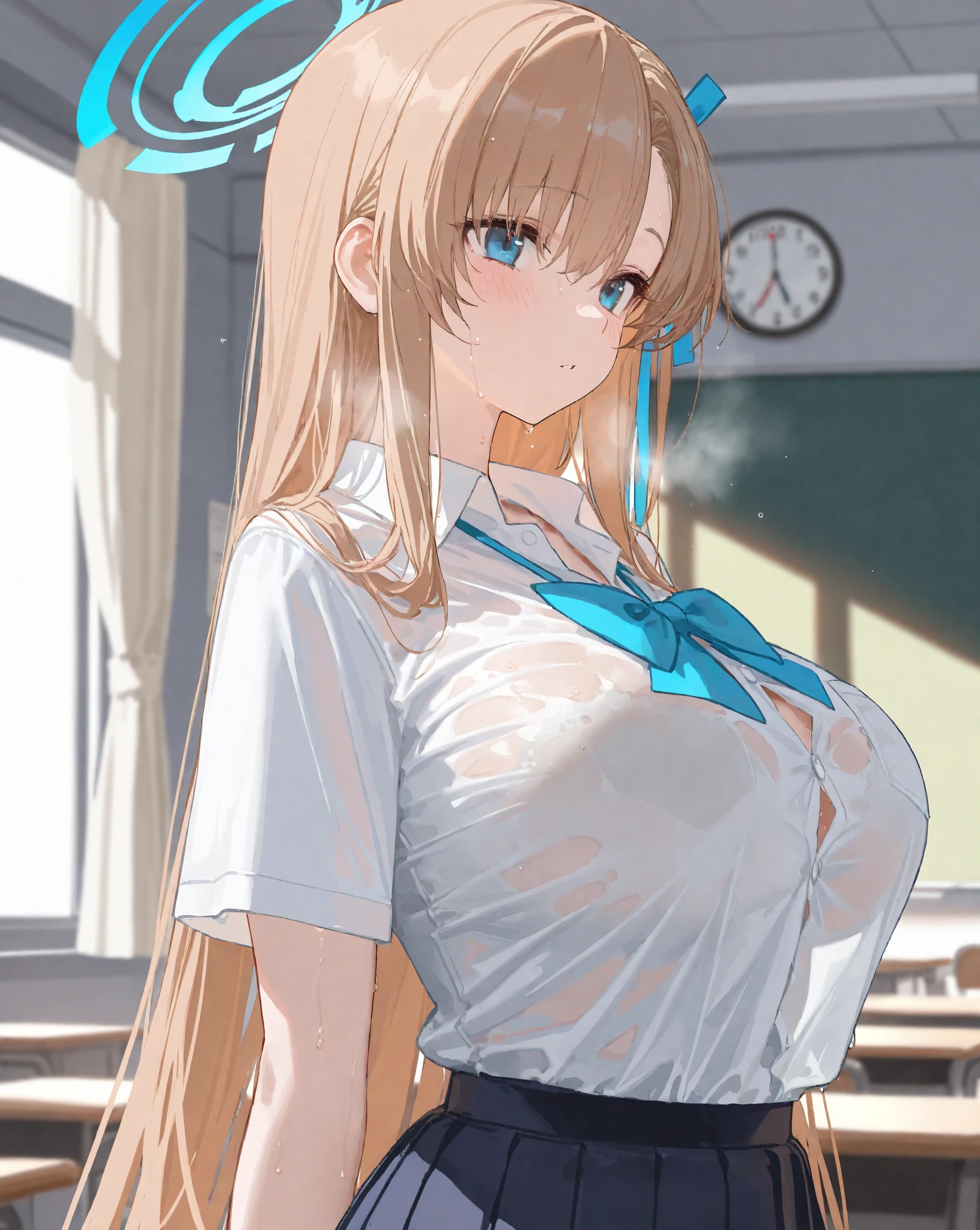 Silence Suzuka \(umamusume\), ((Abdominal muscles)), ((Muscular body)),Brown Hair, 赤茶Long Hair, Green Eyes,Green Eyes玉、Shining Eyes、Sparkling Eyeoist Eyes、Long Hair, なめらかなLong Hair,Long Hair、very, very, very long horse ears、、、、 Horse tail, (very detailed), Super big breasts（3.5）、超Super big breasts、ridiculously large udder、Black and white sailor suit、Thailand is red、Black and white sailor suitで雨宿り、Lonely bus stop、Heavy rain、countryside、Soaked Sailor Suit、Black and white sailor suitで透ける乳房、Transparent nipples、Nipples erect from embarrassment、Her erect nipples are clearly visible through her sailor uniform.、No underwear、A body soaked in the rain and transparent、My body is soaked with rain、A little cold、smile、恋人といるからsmile、But I feel embarrassed、Embarrassed by her transparent body、恋人に見せるsmile、Taking shelter from the rain at the bus stop on the way home from school、evening、rain、Gloomy weather、小さなLonely bus stop、A virgin in a wet sailor suit