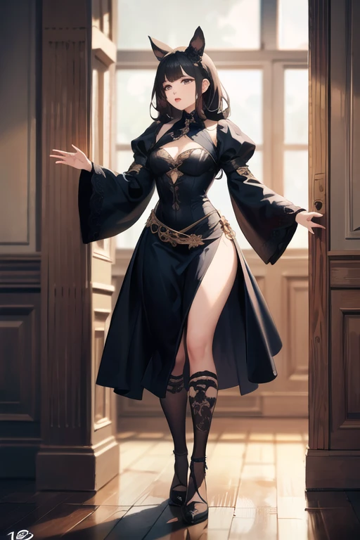 Alice, 1 girl, solo, large breasts, all black maid uniform, round buttocks, wide hips, the Duke of death and his maid, Alice Lendrott - The Duke of Death and His Maid, standing