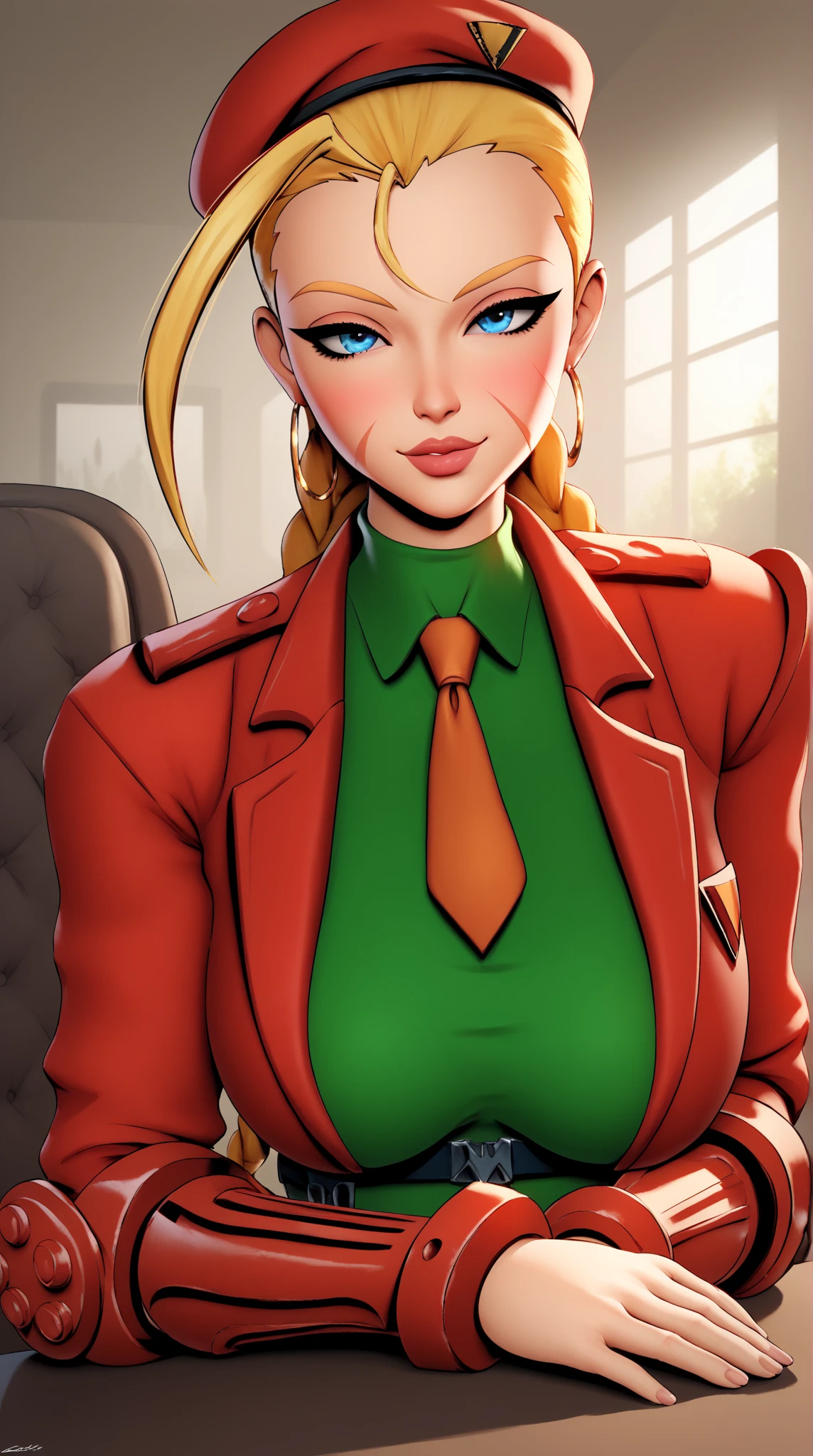 Miss Buxley as a 16yo secretary. Army offices. Long blonde hair with bangs. Black sleeveless turtleneck top. Pearl necklace. High-waisted black miniskirt. Tight pantyhose. Heels. Buxom. Hourglass figure. Bubble butt. Bare arms. High-waisted panties. Panty lines