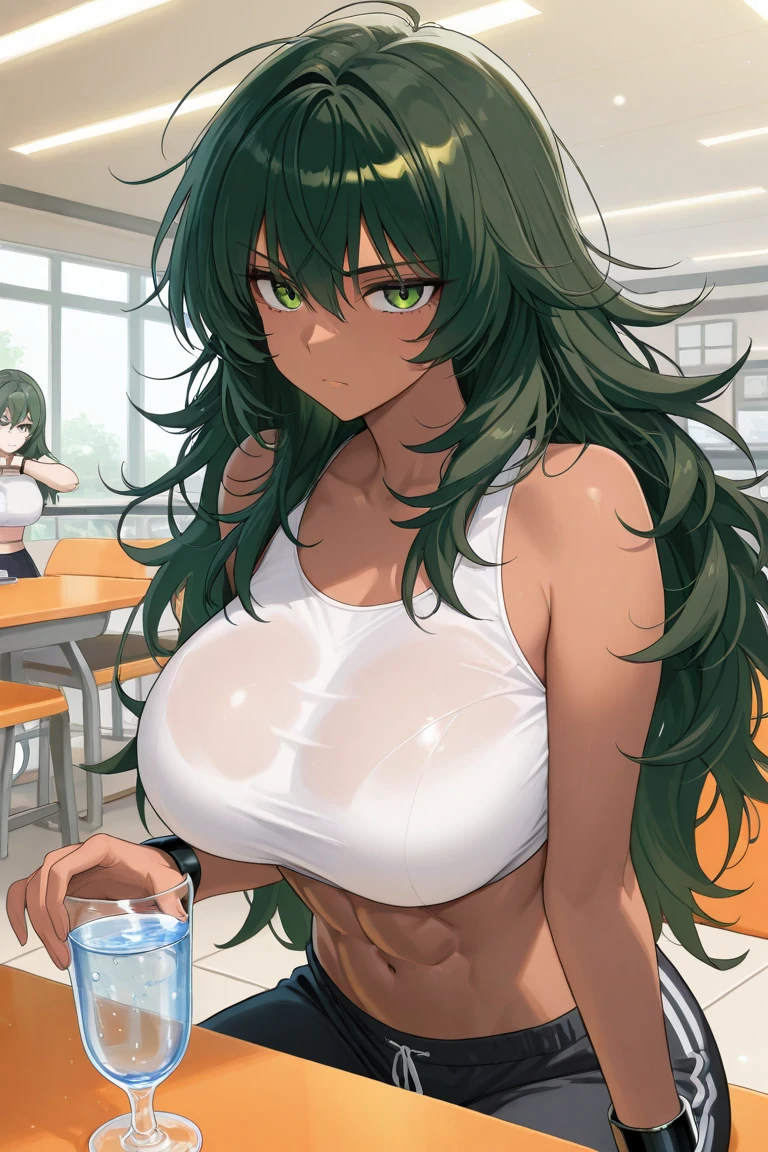 Green hair, is shy,Be red in the face,Get wet,huge tit, 16k,sweatshirts,Bare chest,a beauty girl,Holding urine