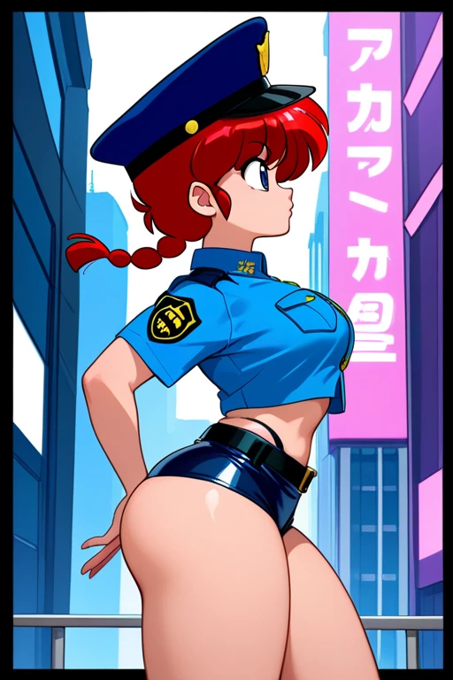 1girl, best quality, niko, yellow eyes, person, red hat, hat, red dress, blue hair, bending over, bent over, from behind, butt, large butt, brown leggings, suggestive
