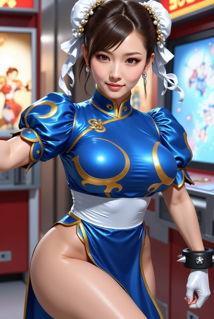 Chun Li Street Fighter IV, Woman, masterpiece, best quality, (extremely detailed CG unity 8k wallpaper, masterpiece, best quality, ultra-detailed ), (detailed background), (beautiful detailed face, beautiful detailed eyes), (best illumination, an extremely delicate and beautiful), ((caustic)), dynamic angle,beautiful detailed glow, full body, ,((最high quality, 8K, masterpiece: 1.3, Ultra HD, high quality, 最high quality, High resolution, realism)) 、(High saturation:1.0), (Highly detailed skin), (最high quality:1.0), (超High resolution:1.0) ,(Realistic:1.0), (Very detailed:1.0), (8K, Raw photo:1.1), slender、Slender, muscular body thats toned like an athlete; street fighter chun li、Pastel blue background , medium breast, show nipples, show vagina, open legs:1.5.