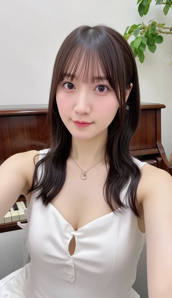 NSFW、(Big Tits、valley)、Playing the piano、Wearing a beautiful dress、double eyelids、Tear bags、Big, round eyes、Long eyelashes)、highest quality