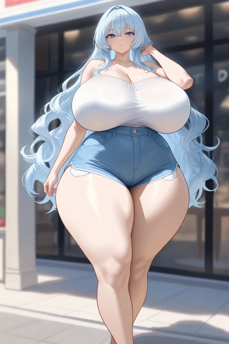 ((top-quality、8K、tmasterpiece:1.3))、1girl in、Beautiful woman with plump abs emphasized:1.3、(long whitr hair、Colossal tits:1.2)、In the city、Super delicate face、wholesome、二重まぶた、A smile that shows his teeth、No clothing、Looking at the camera、Big smile、look over here、Look at me with wide eyes、Comfortable feeling、18+、outside