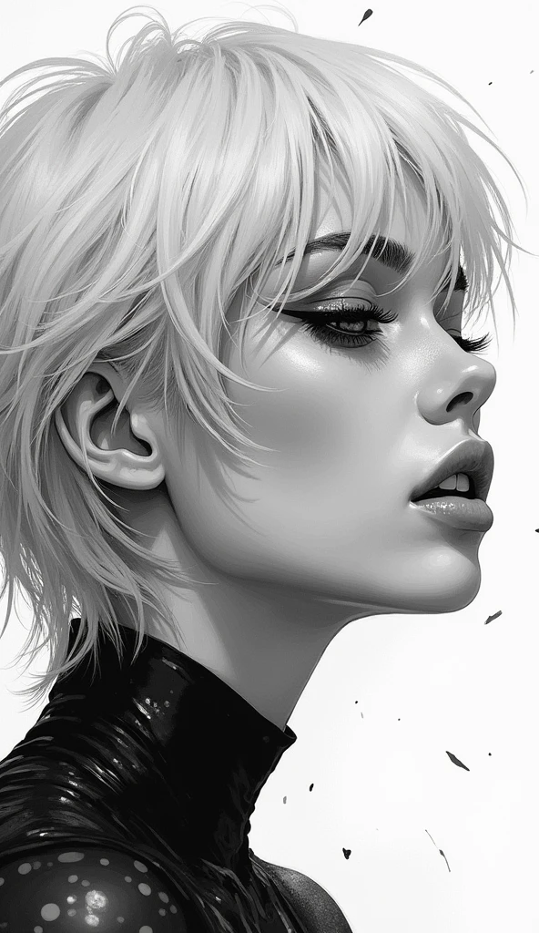 Black and white drawing of a girl, in the style of ecstacy manga ...