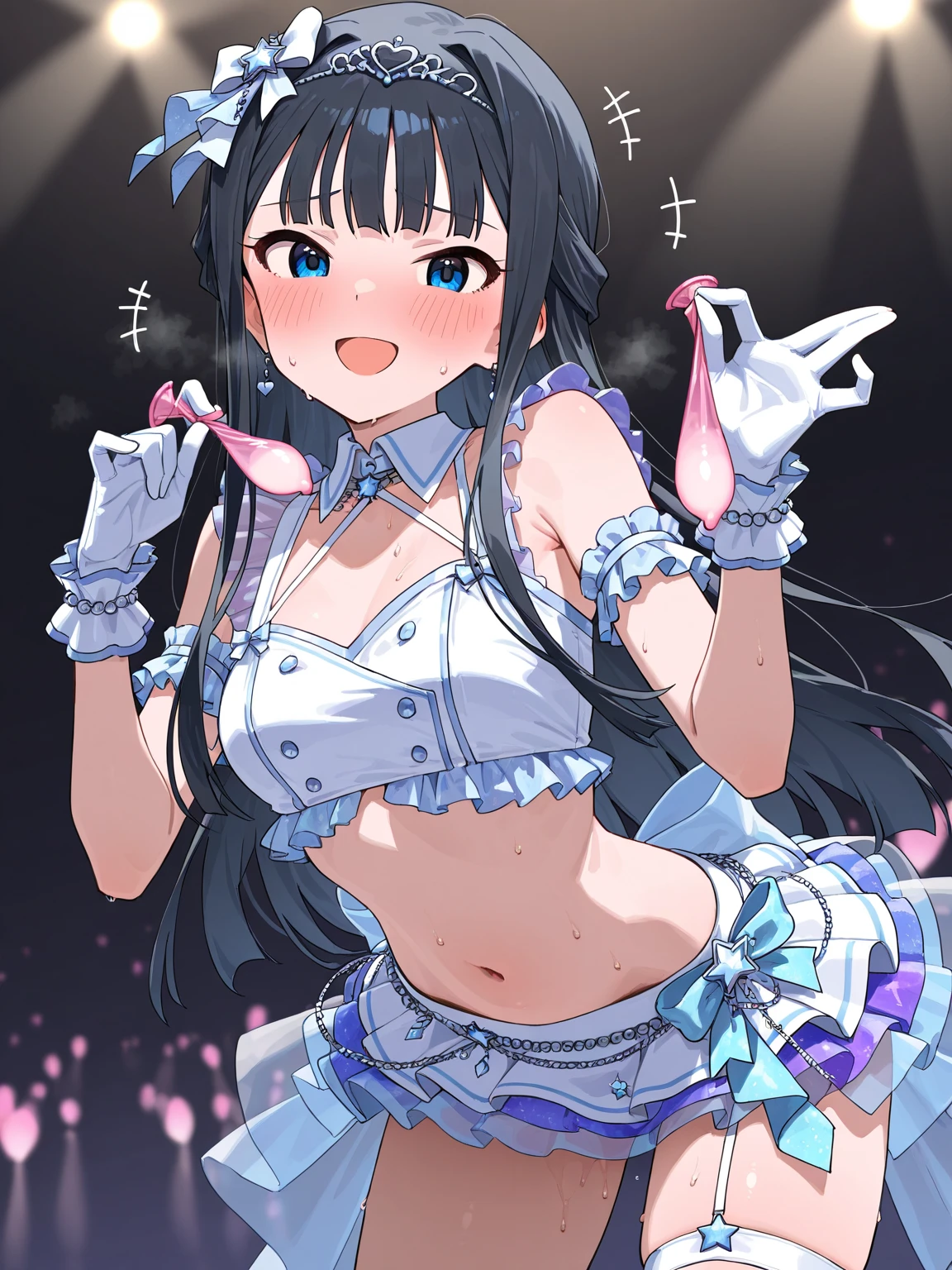 woman,20-year-old,,party venue,night,(((Bunny girl))),open mouth smile((leather thigh high boots))(garter belt),((black hair)),blush、surprised face,
