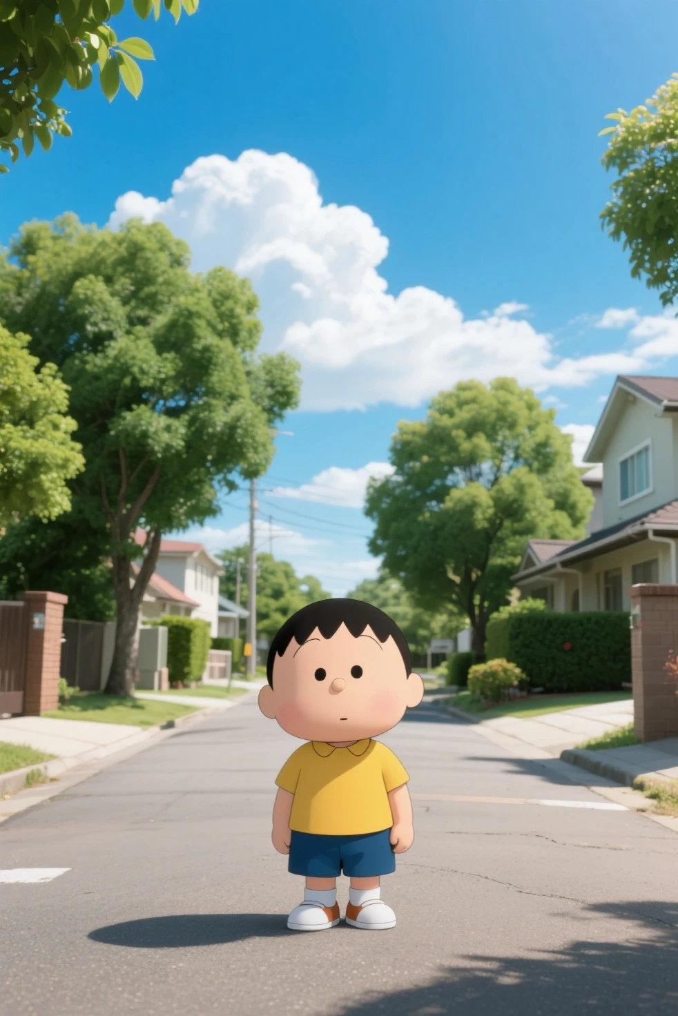 A boy with missing front teeth lies on the lawn