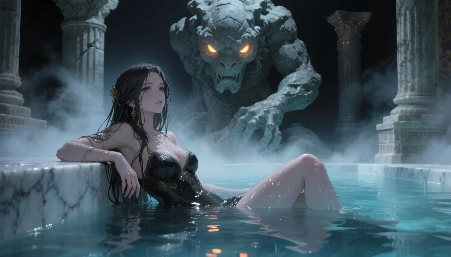 The Lord of Darkness and the Lady Dragon at the hot springs.