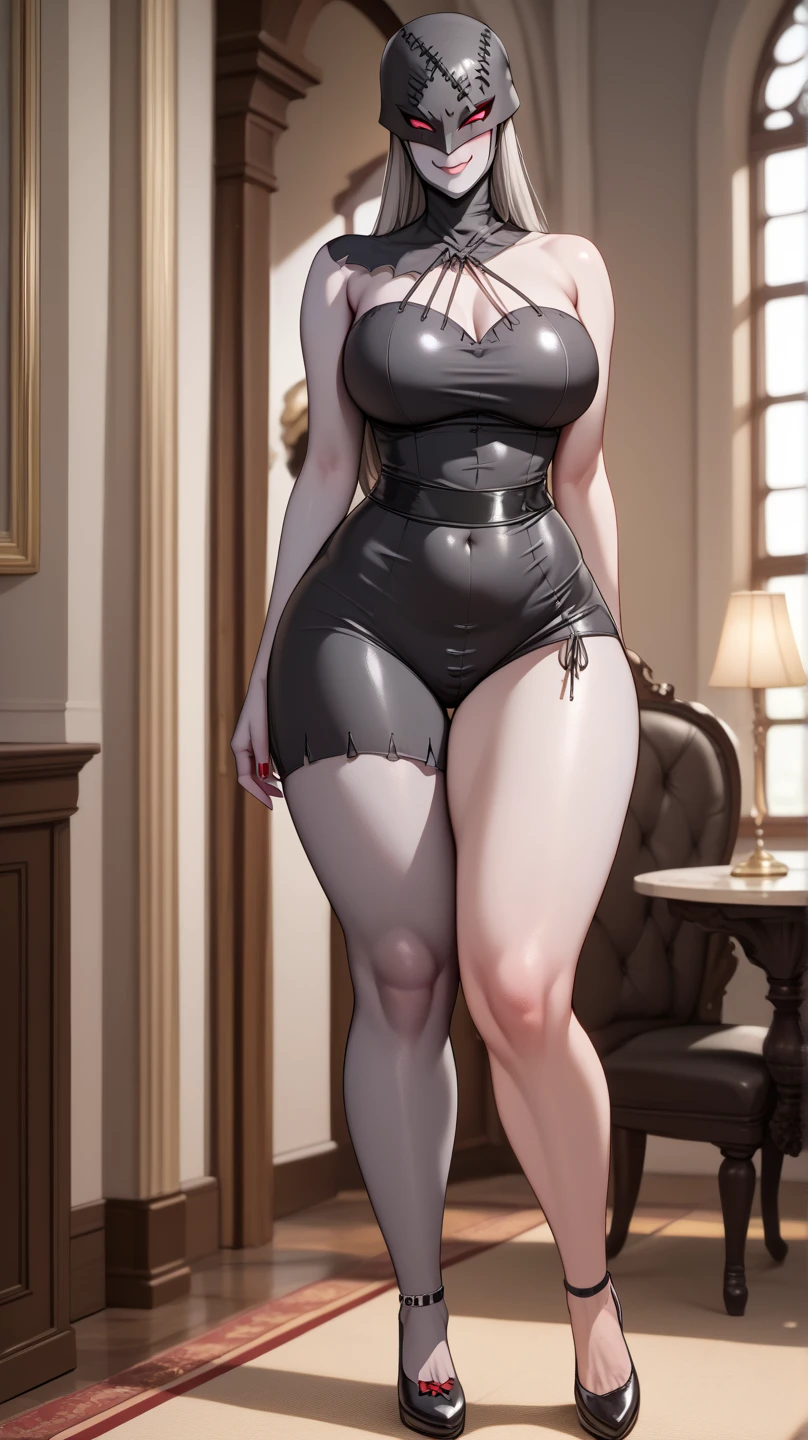 dark fantasy anime illustration of a (mature MILF BIMBO albino skin and short white hair), (FULL BODY) perfect face, wearing tight leather stealth armor, stalking, BIG KNOCKERS CLEAVAGE, lustful smirking smile red blush red cheeks, chain leash, kneeling, shackles, leather black collar slave, ((BLACK background)) hands on glass WITH KNOCKERS on glass, glass window fog water drop, 5 fingers each hand, metal handcuffs, black choker collar, thigh highs, long legs, metal ankle, metal sandals, metal shoulders, standing straight symmetrical against glass