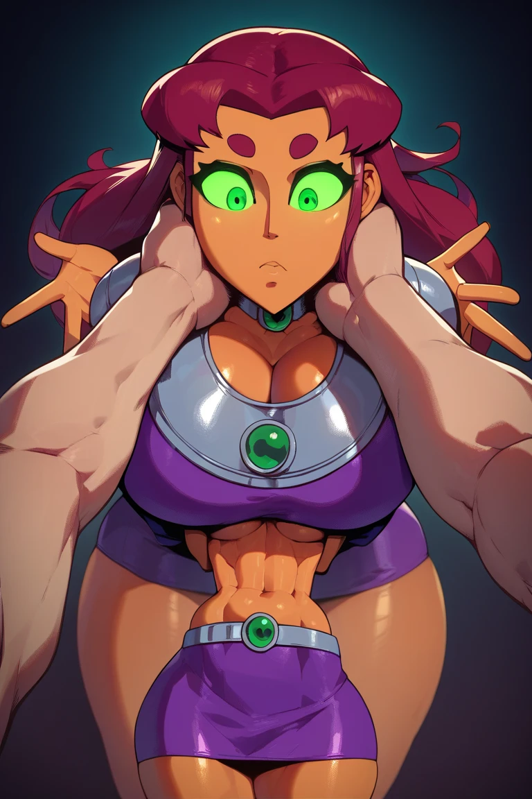 
safe_pos, score_9, score_8_up, score_7_up, best quality, 1girl, highly detailed, perfect hands, alien girl, monster girl, two-tone skin, yellow skin, noseless, brownish back, gills, multiple eyes on the body, green eyes, glowing eyes, slit pupils, fins on the face, no facial eyes, juicy lips, black lipstick, muscular girl, long arms, long fingers, claws, (muscular thighs:1.3), knees, veins, thin waist, abs, wide hips, sharp teeth, black tube top, covered nipples, underboob, black pants, belt, jewel on belt, pose, fewer digits, sexy pose, tall girl, upper body, detailed face, dynamic angle, (background city), huge breasts, freckles, smile, focus on face, (cute face:1.3), young face 
