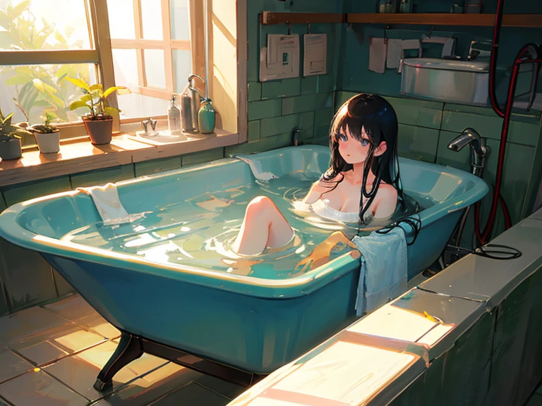 (((Masterpiece))),(((Super Detail))),(((in 8K)),(((Best Composition))),(((Rim lighting,Fireglow effect,deep shadow))),solo,beautiful detailed eyes, Here is an English prompt based on the idea of the third illustration: a beautiful Japan girl wearing big headphones naked and relaxing in a large open-air bath. The bathrooms are softly lit by candles to create a calm atmosphere. She has a calm expression on her face, her eyes closed, and she is completely immersed in the music.