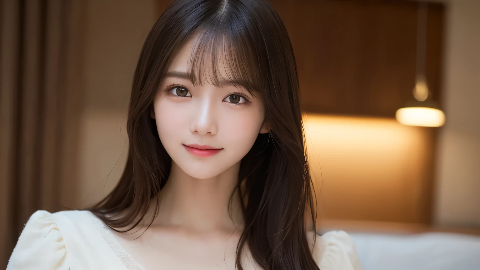 muste piece, highest quality, figure, super detailed, finely, High resolution, 8k wallpaper, 完璧なダイナミックな構figure, beautiful and fine eyes, long sleeve off shoulder,medium hair,small breasts,natural color lip, bold  pose,smile,latest office、20 year old girl、cute、sexy shot looking at camera,perfect and beautiful face and fingers,Take a close-up photo of your face,Take only the face、blur the background、anatomically and physiologically correct body、beautiful detailed face、perfect and beautiful double、small face