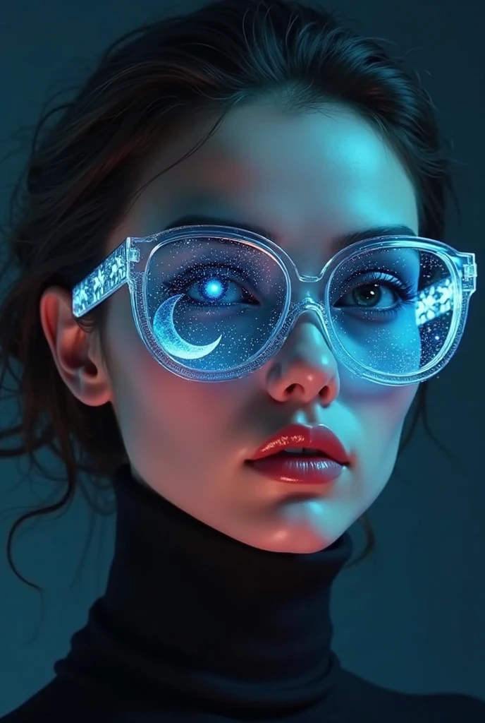 Model wearing glass sunglasses,There are stars and moon on the lens