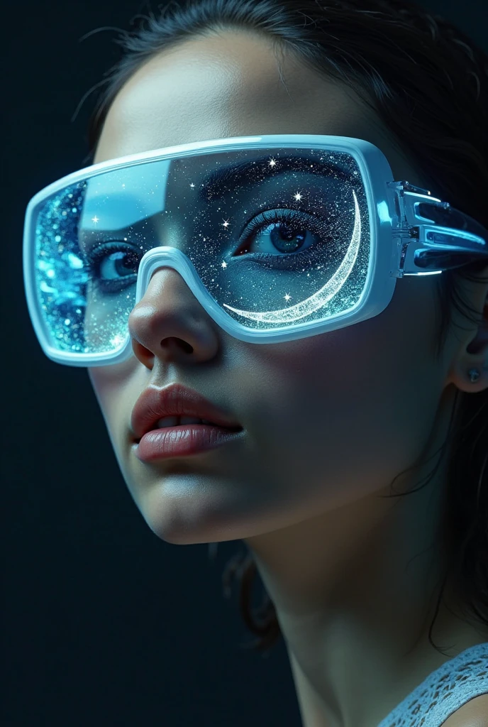 Model wearing glass sunglasses,There are stars and moon on the lens