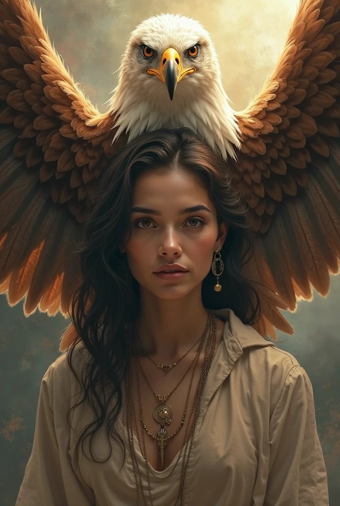 front，There is a colorful indigenous beauty，One eagle， There are heads，sexy，Backlit， abstract， painting， Drawn by famous artists， ethereal， liquid， abstract， master masterpiece， highly detailed， bestquality， Highest quality， Realistic lighting， hyper detailed， Hyperrealistic， color， colorful，Medium stroke