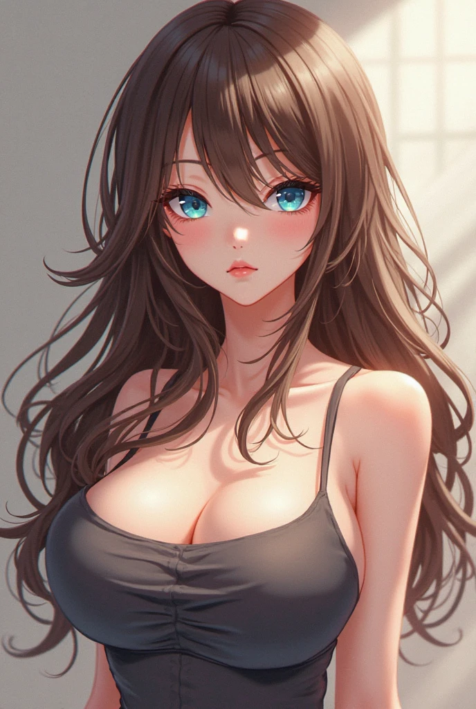 camera angle from underneath, thick auburn hair, crystal blue eyes, open mouth smile, aroused 25 years old, playfully aroused, dripping with desire, cleavage, low cut tanktop , skirt, stretching, coy smile with open parted lips, (blushing:1.3), looking invitingly at the viewer, seductive eyes, facing the viewer, livingroom background, posing by the sofa, (pov), glowing eyes, necklace, earrings, nsfw,