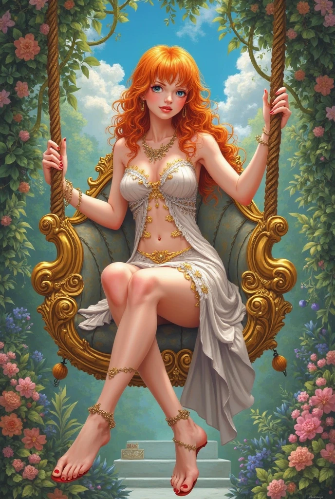 Anya Taylor-Joy, attractive goddess,The facial features are extremely beautiful,Body shape is slim,Sense of character,long legs,big chest,long haired redhead,curls,Lie down in the flowers,artistic pose,Grand Canyon in the background,rios,great ancient palaces,strange sky,Flying saucer,Singular clouds,Closeup after sunset
