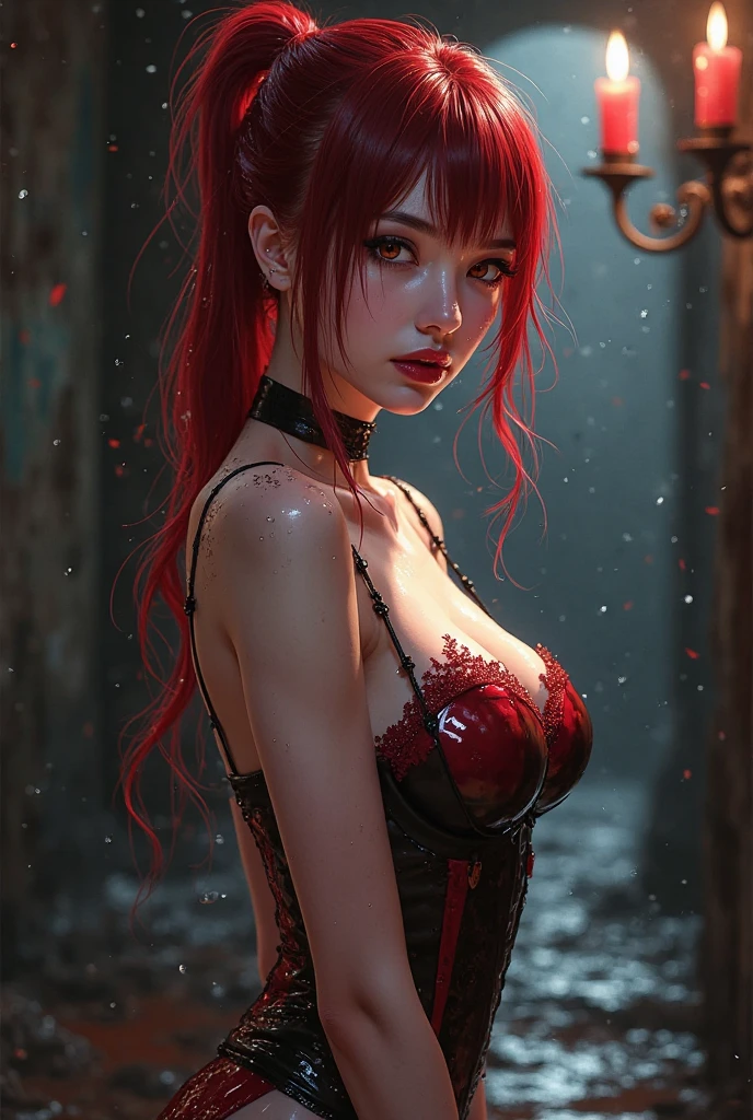 (dark:1.4), deep shadow, darkness, (moonlight:1.3), award winning photo, extremely detailed, amazing, fine detail, absurdres, highly detailed woman, extremely detailed eyes and face, piercing red eyes, detailed clothes, skinny, (gothic), twintails, bangs, frills, skirt,red hair, by lee jeffries nikon d850 film stock photograph 4 kodak portra 400 camera f1.6 lens rich colors hyper realistic lifelike texture dramatic lighting unrealengine trending on artstation cinestill 800 tungsten, Style-Neeko made out of ral-bling