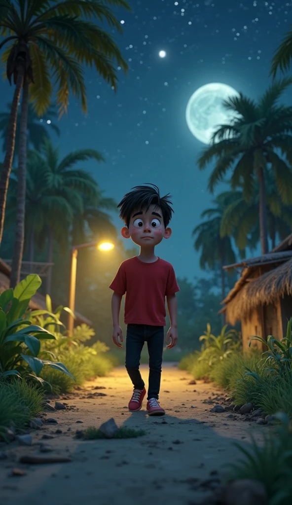 18+Young tall boy sad in village ai 3d image cartoon type with R15