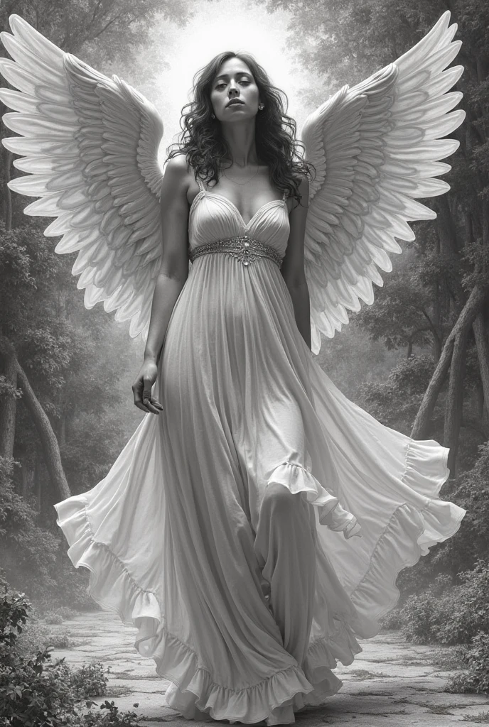 Une feuille de dessin est posée sur un bureau , Dessiner une femme ange 4D de style encre uhd époustouflante et à couper le souffle, dessin d’un ange heureuse qui déploie ses ailes hors de la feuille de dessin, ailes très détaillées en dentelle fractal, effet holographique qui sort de la feuille de dessin, dessin extrêmement détaillé, hyperréaliste, Des détails sublimes. Un travail vraiment remarquable, travail joyeux et sensuel, (sublime poitrine effet push-up qui semble sortir de la feuille de dessin), (elle sort de la feuille de dessin, les ailes sortent de la feuille de dessin)