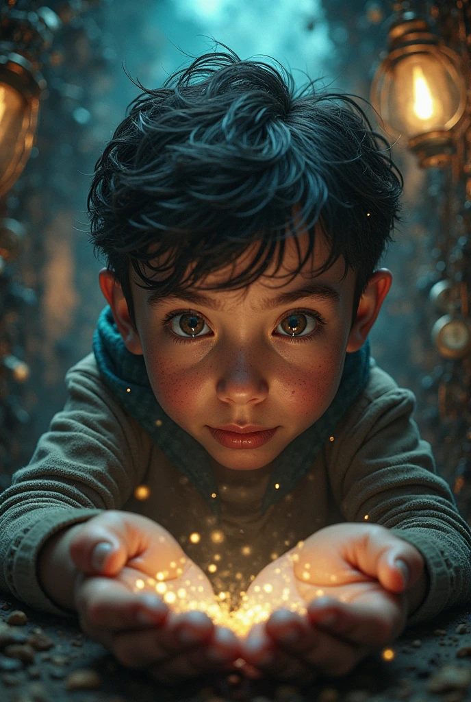 Close a powerful threat, The graceful appearance of a baby Aquaman dressed in green and gold uniform in a manger;, menacing stare, ricamente detalhado, Hiper realista, 3D-rendering, obra-prima, NVIDIA, RTX, ray-traced, Bokeh, Night sky with a huge and beautiful full moon, estrelas brilhando, 8k,