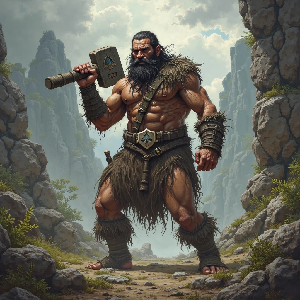 A human male hunter from ancient Greece, ((anime styling)), (holding a large double-edged axe with both hands), best qualityer ,4K, detaileds, wearing a bearskin garment.