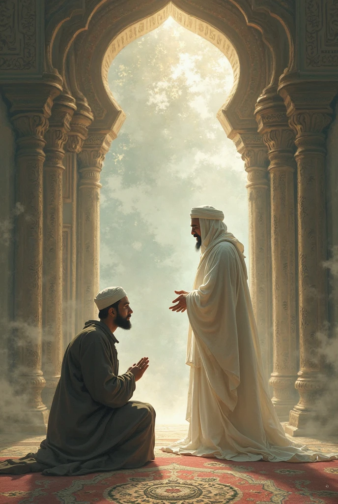 Picture of a mosque, worshippers and Kunafa
