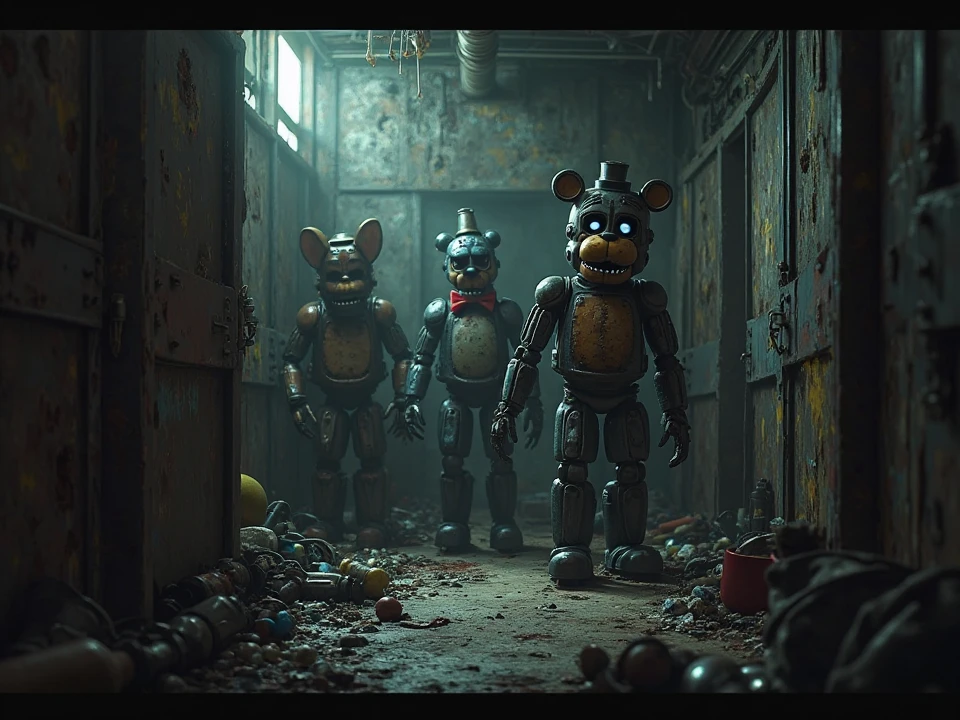 I want an image of an office for a FNAF fangame called "Five Nights at Sandman".