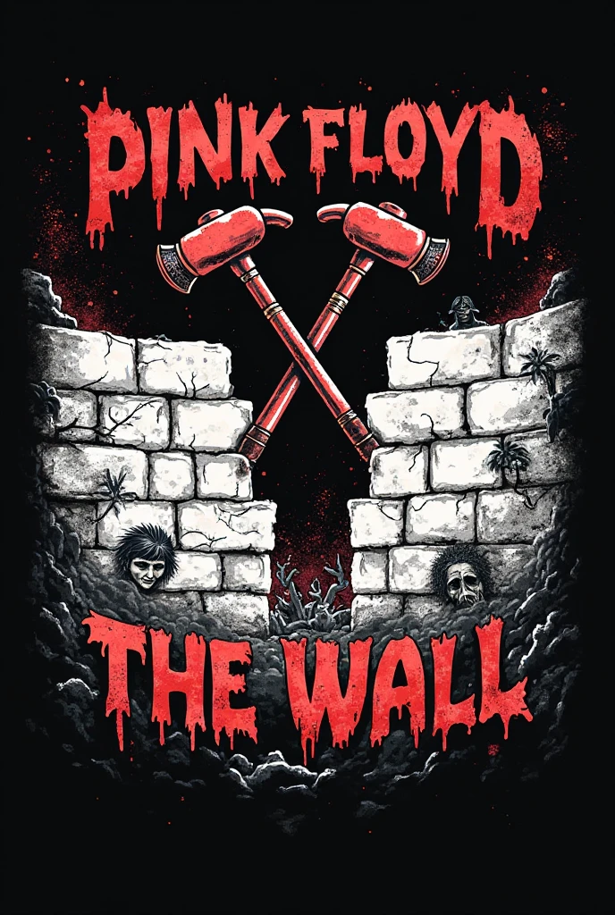Logo of a bloody hammer with the background of the main image of Pink Floyd's album “Darkside of the moon” with some words that say: “Beautiful in my head forever”