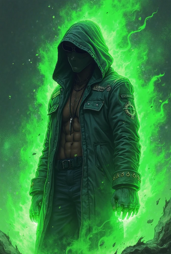 I want an image with black and green color with a chest 

