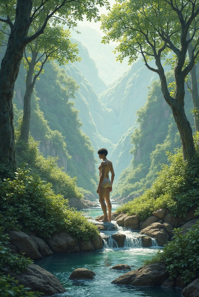 nude woman sitting on a ledge in a pool with a waterfall in the background, japanese goddess, giant stunning goddess shot, indian goddess, beautiful goddess, oriental fantasy, asian female water elemental, next to a waterfall, asian nymph bald goddess, asian, nature goddess, cinematic goddess body shot, extremely detailed goddess shot, inspired by Lam Qua, asian sun