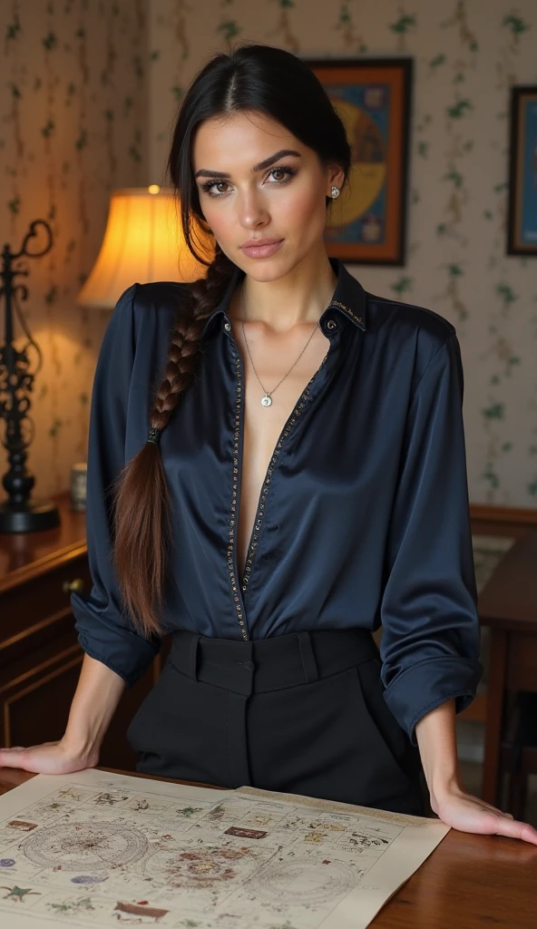 Elegant gigantic droopy saggy tits, blue silk shirt, 8k