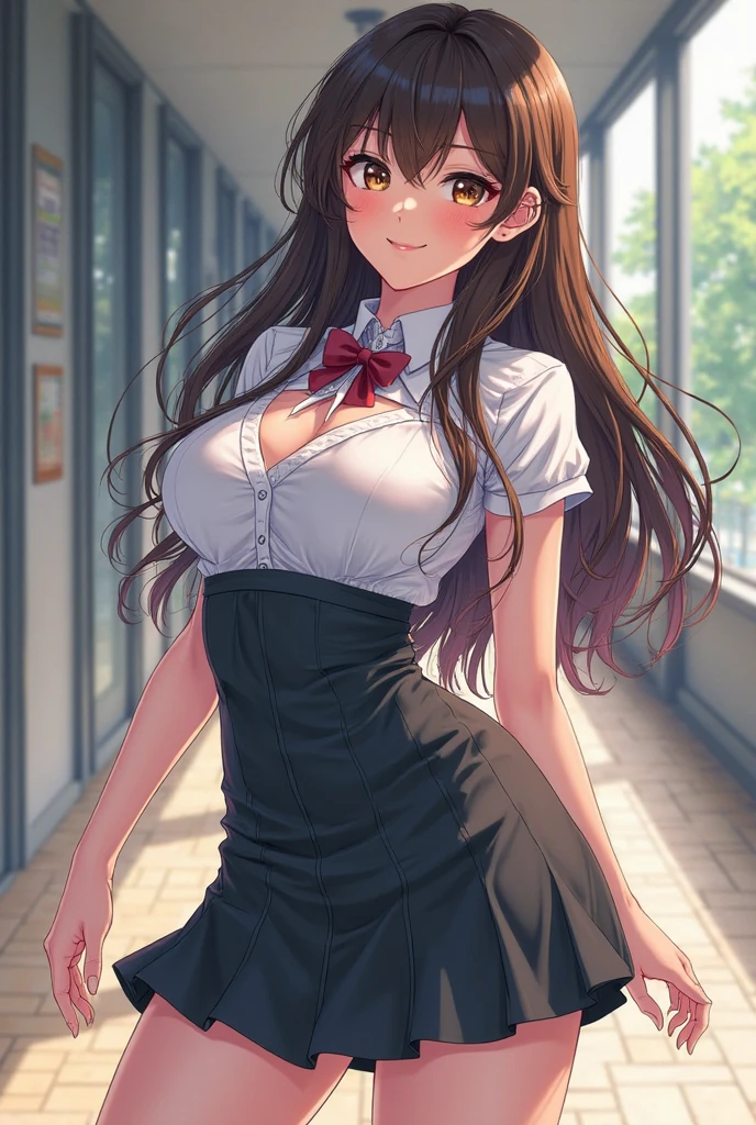 one woman, alone, 20 years old girl, I could see the whole body, (dark brown wavy hair, (long hair)), ((aqua eyes, beautiful eyelashes, realistic eyes)), ((detailed face, blush:1.2)), ((smooth texture:0.75, realistic texture:0.65, realistic:1.1, Anime CG style)), ((glamorous body)), ((big rounds breasts)), dynamic angle, perfect body, ((light purple sheer blouse, red skirt)), (Hotel stairs), that'the wind is strong, (Very embarrassing panic smile), I can see her panties sticking out in front of me., Angle looking up from the bottom of the stairs、 (((The wind pulled up my skirt, My panties are completely exposed.., Pink floral panties))), (((masterpiece, highest quality, High resolution, perfect pixel, 8K))),