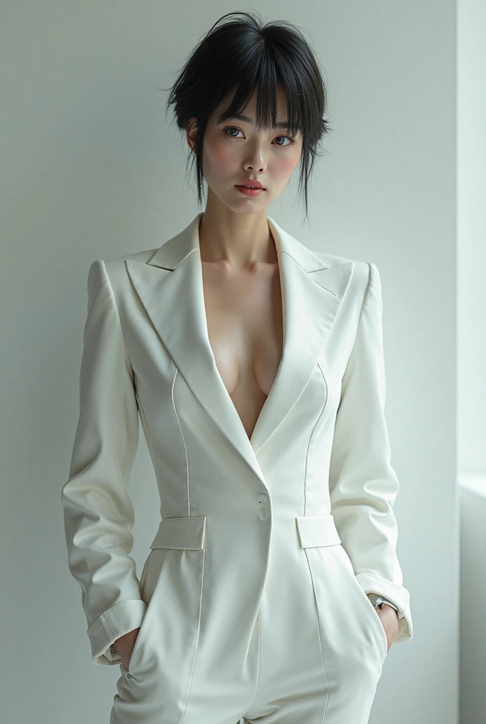 best qualtiy,tmasterpiece,Ultra-clear resolution,transgender,(The flabby atrial is severely sagging:1.5),standing with legs apart,The erection,Open blazer,