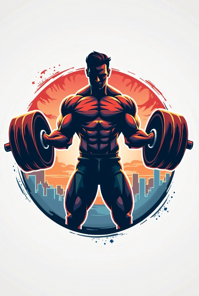 make a logo with a muscular person doing deadlifts as a red and blue back paint create an image name it poderfit put the background as white with hexagons with red edges