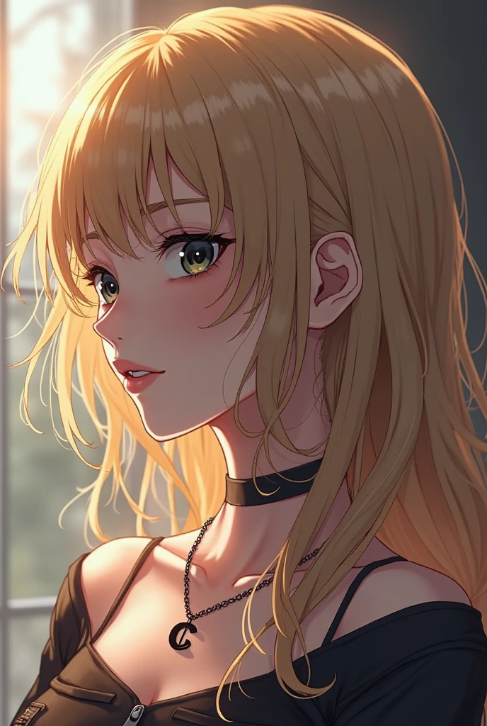 One blonde girl、red eyes、sleeveless