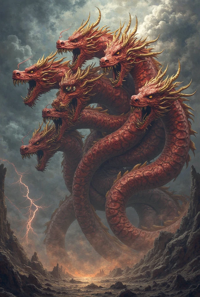 Isometric view, digital painting of a  a huge sinful hydra, red glowing eyets, masterpiece, ultra quality, high quality Dark fantasy style,  fine brushwork, white background, white background